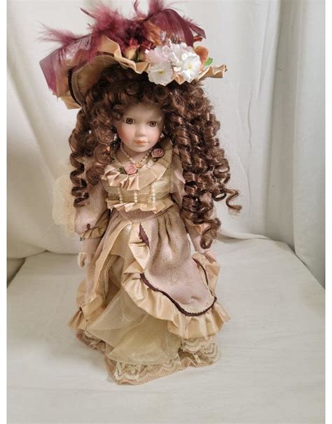 porcelain doll brown hair|12 Inch Porcelain Doll w/ Brown Curly Hair .